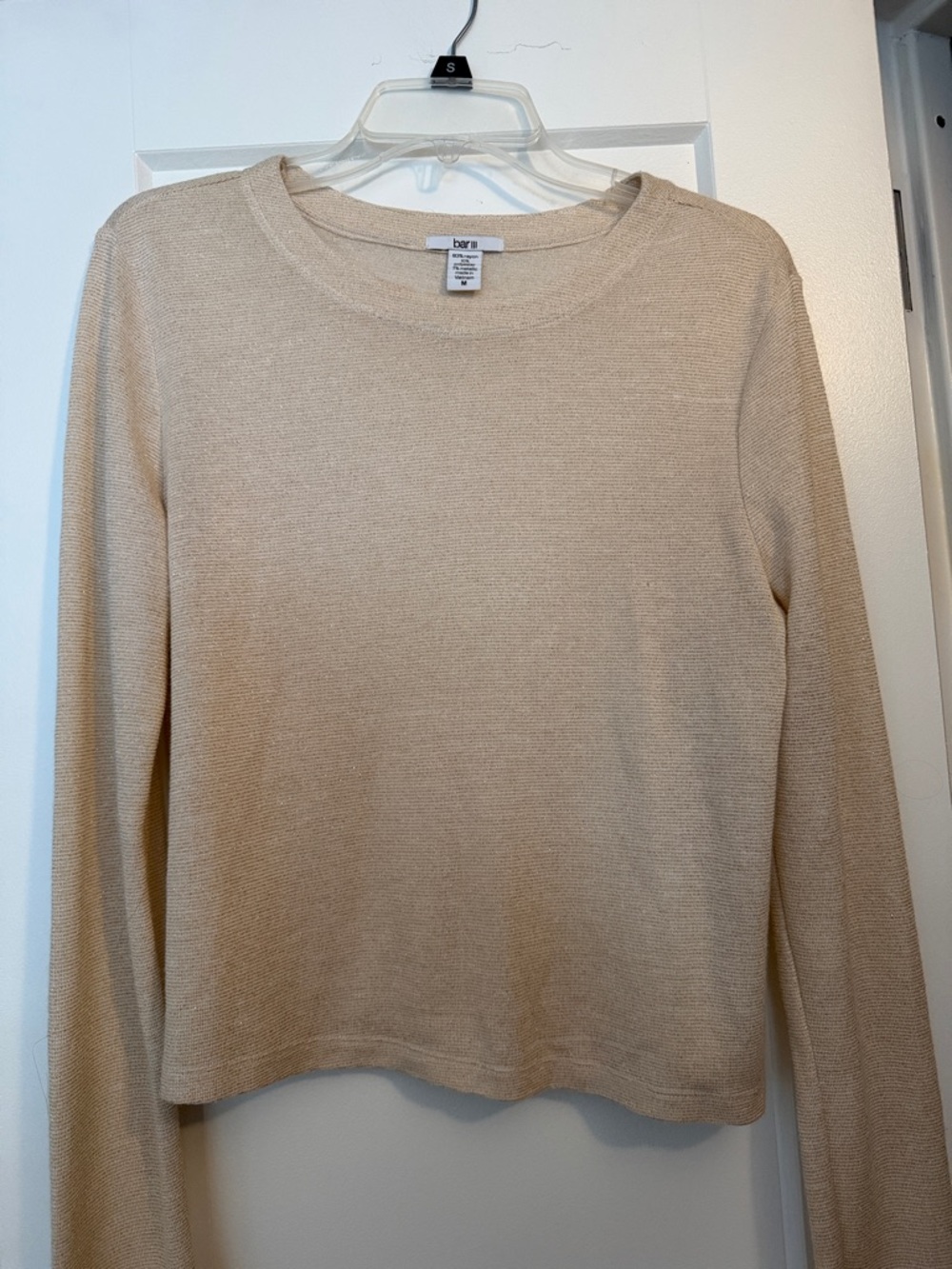 Bar III Metallic Beige Crewneck Knit Top
